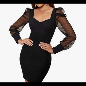 Little black dress. Scoop neck. Sheer sleeves. Worn once.